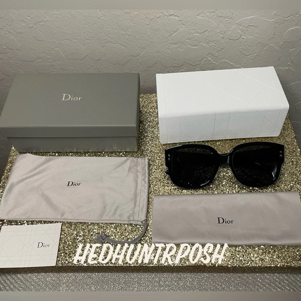 🎉HP🎉New! Dior Lady Dior Studs 54MM Black/Gold Sunglasses✨ Case, Box & Cloth